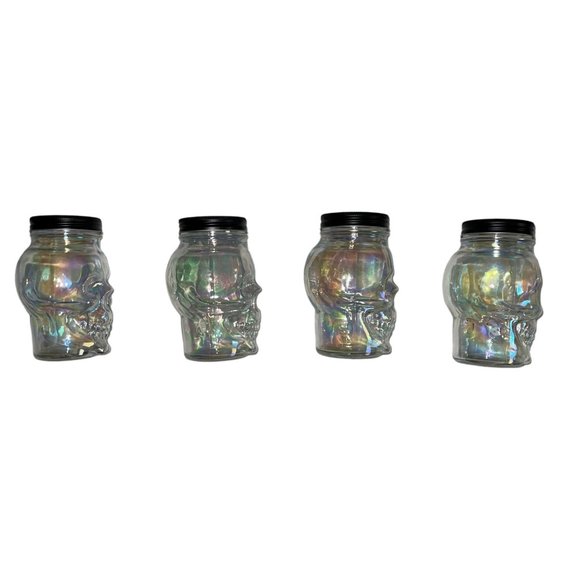 NWT Celebrate Skull Glass Slipper Clear Iridescent Colorful Glass Halloween 4 Pc - Picture 6 of 8